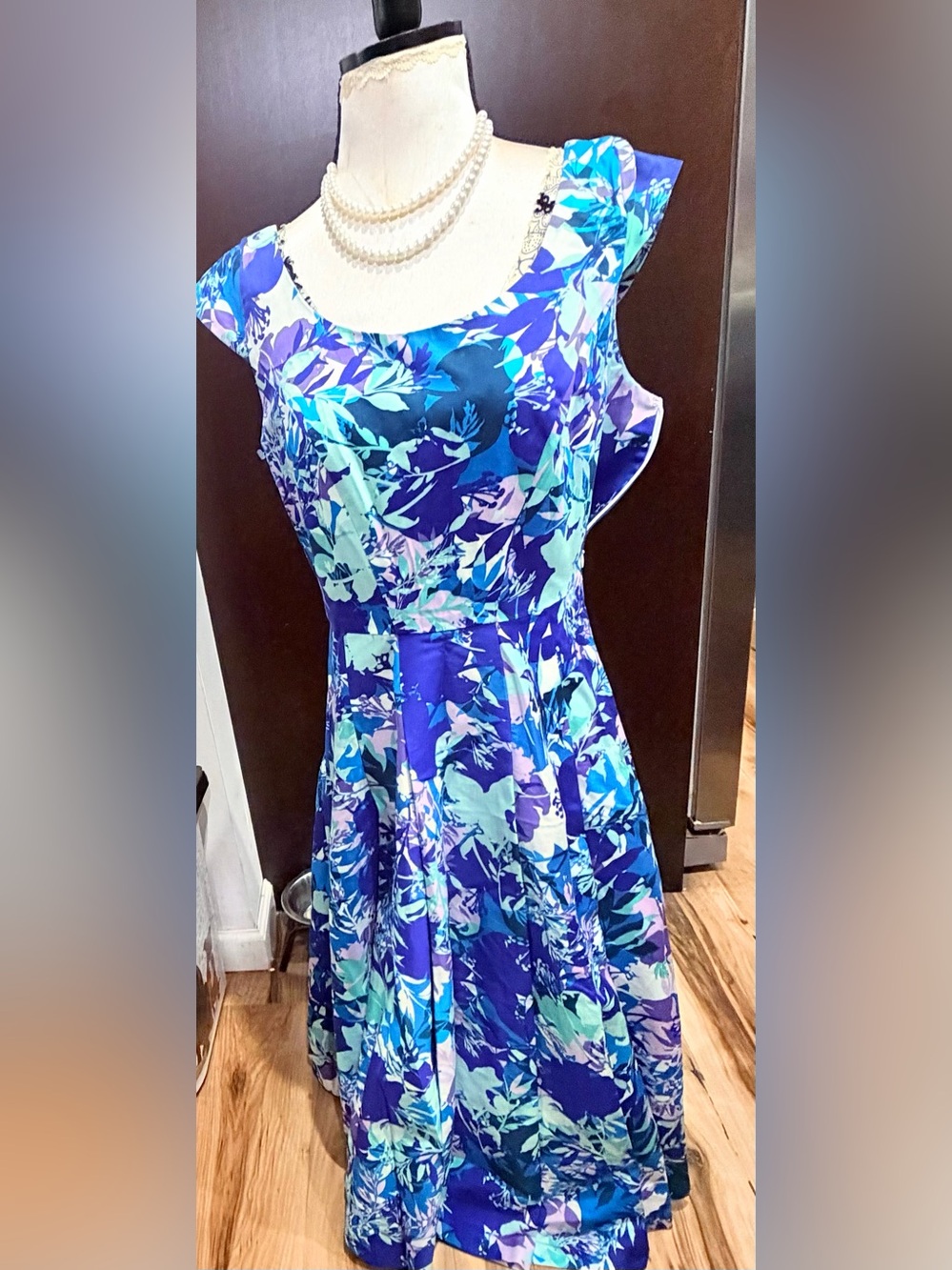 Calvin Klein Kids Dress in Blue and Green Floral